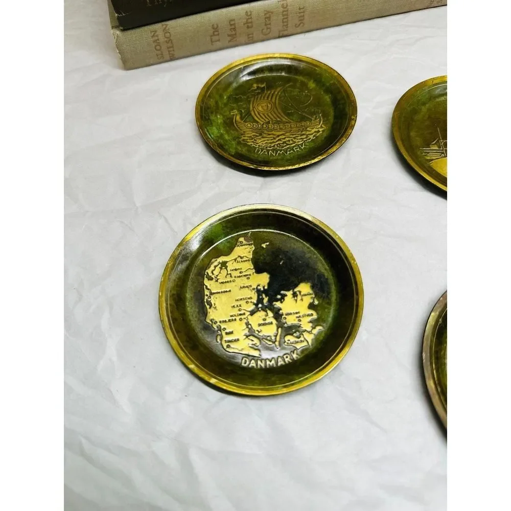1930s Art Deco Ildfast Denmark Bronze Pin Dishes Set 4